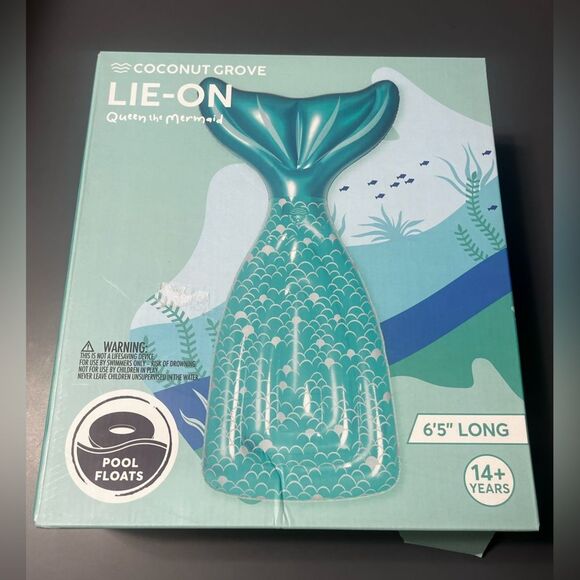 Coconut Grove Lie On Adult Pool Float Teal Mermaid Tail (Length 6.5ft) - Picture 2 of 6